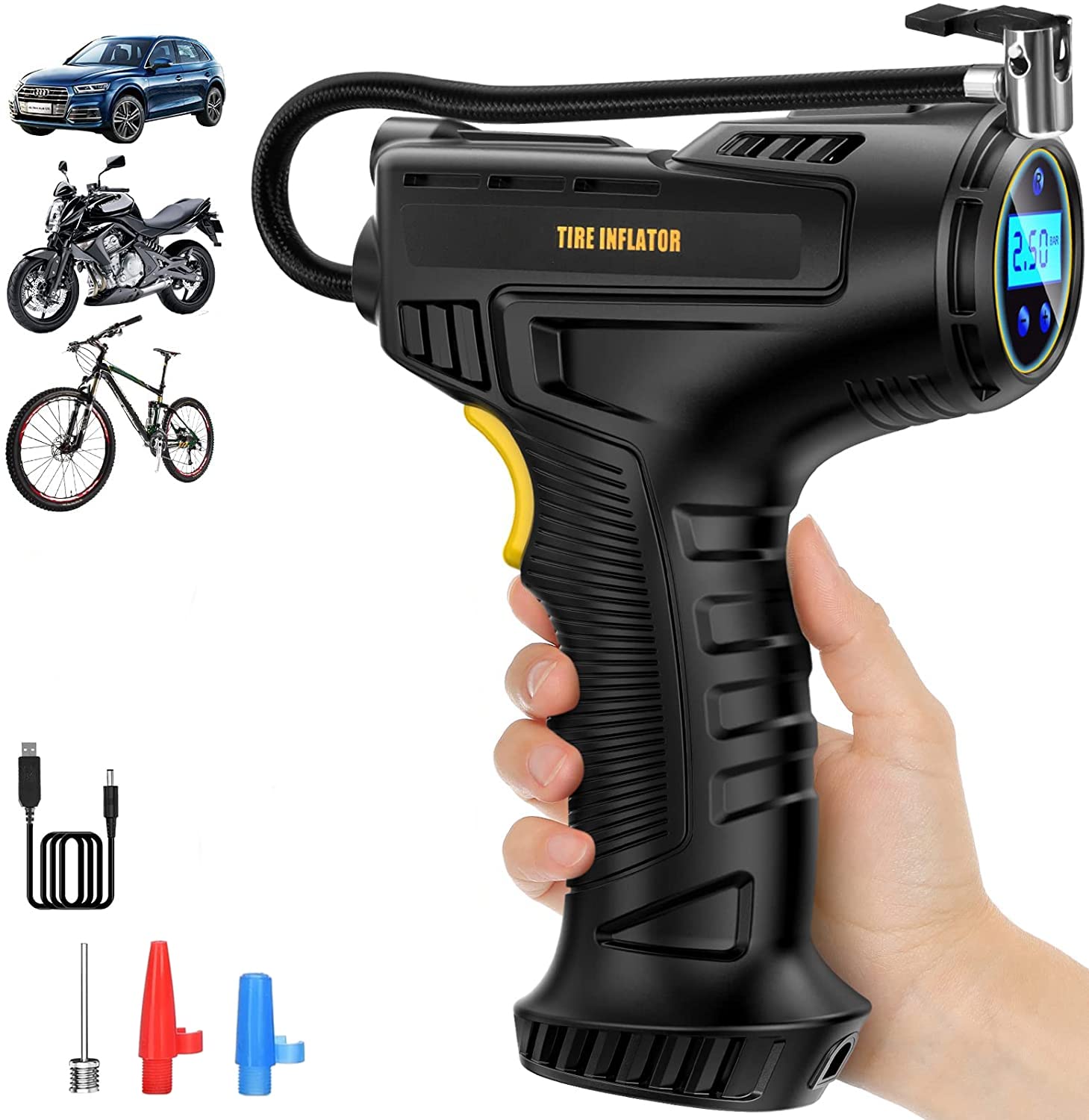 STHIRA Rechargeable Cordless air Pump - Portable Tyre Inflator for car,Ballon,Vehicle, Bicycles,BBQ,Swimming Ring,Motorcycle,Swimming Pool STHIRA Rechargeable Cordless air Pump - Portable Tyre Inflator for car,Ballon,Vehicle, Bicycles,BBQ,Swimming Ring,Motorcycle,Swimming Pool